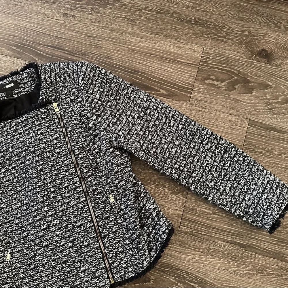 J crew tweed asymmetric zip jacket
